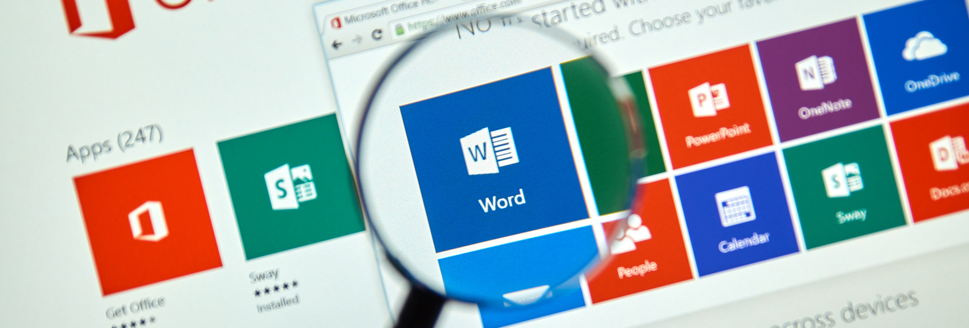 A magnifying glass looking closely ay the Microsoft 365 environment and its security configurations