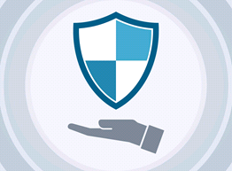 A hand under a shield representing ASD Essential 8 security controls 