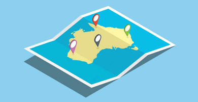 A map of Australia with pinned locations displaying the remote areas we deliver IT security services to