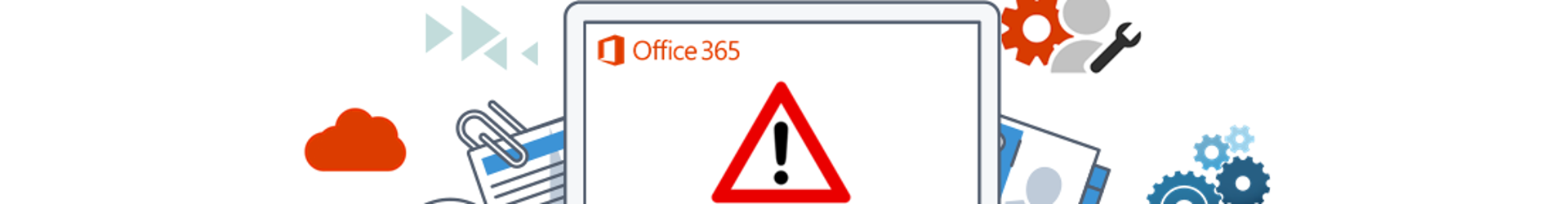 A PC with office 365 displaying on the monitor and a warning symbol indicating the environment has been compromises