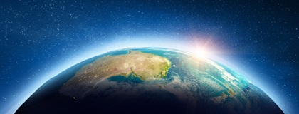 A satellite view of stars and a section of the Earth highlighting Australia, symbolising the remote areas where Kaon delivers IT and cybersecurity service