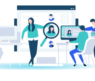 A team of people working on PC's Identifying and categorising their third party information risks