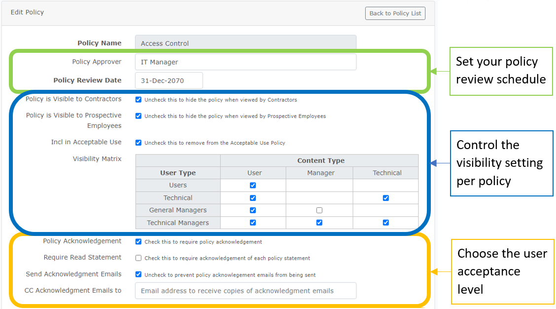 A snapshot of how you can manage policy content in the Policy Management as a Service Offering